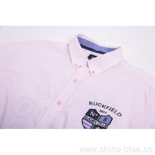 men's soft cotton pink long sleeve embroidery shirt